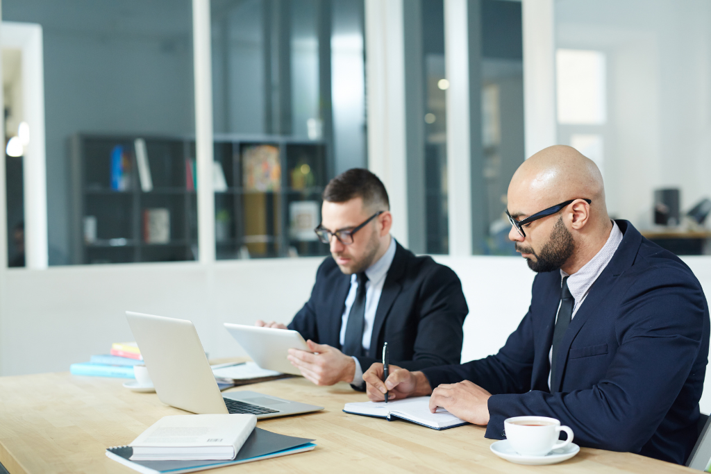Modern office with a team working